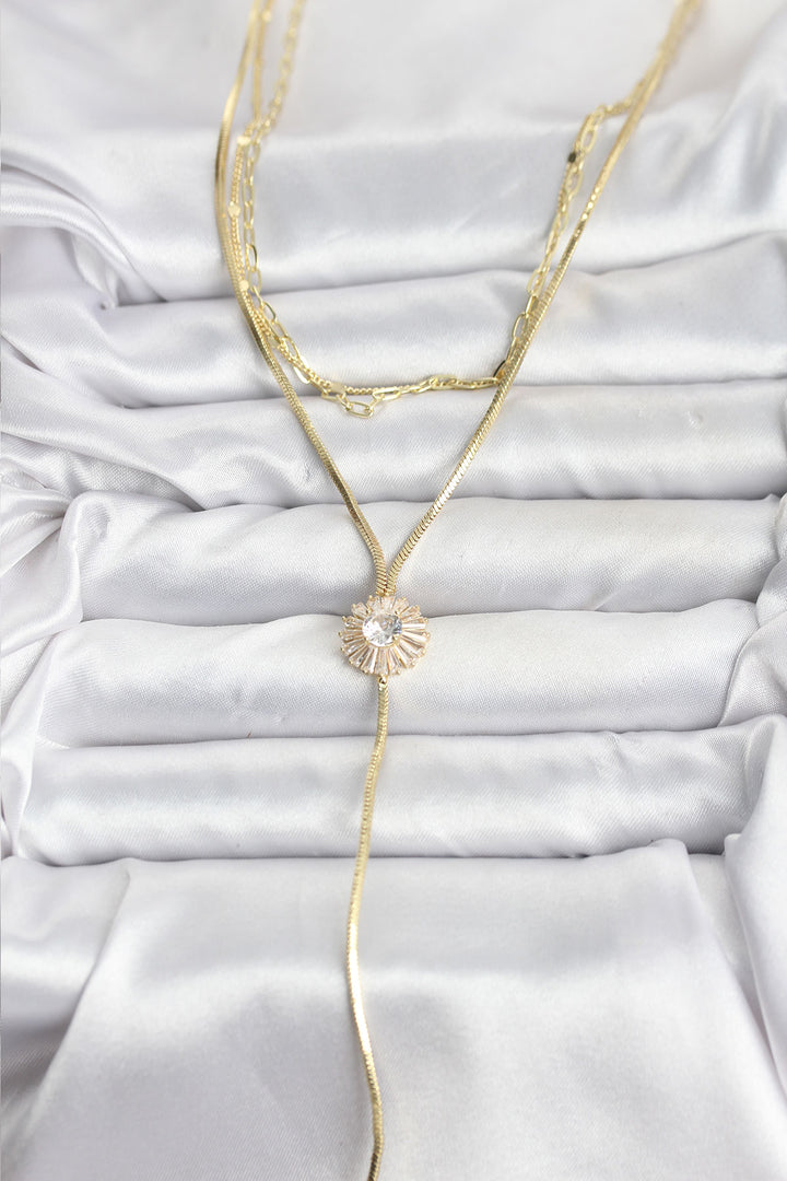 EBJ Rice Gold Color Zircon Stone Daisy Model Detailed 3-Piece Set Y Women's Necklace - Ettlingen