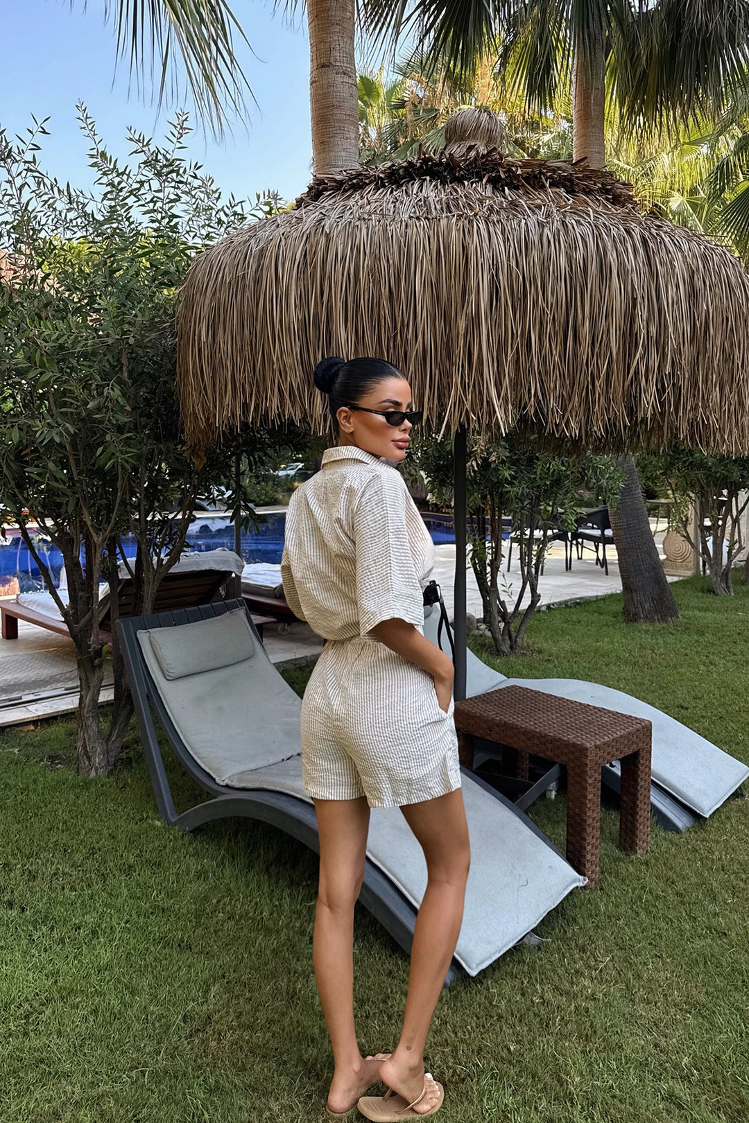 EYY Women Beige Striped Shorts Set - Newark