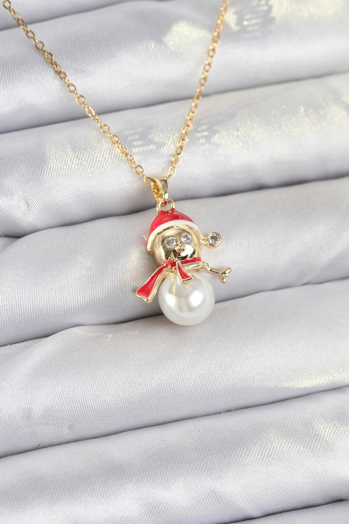 EBJ 316L Çelik Zincir Gold Renk Kardan Adam Model Yılbaşı Temalı Kadın Kolye - Suresnes