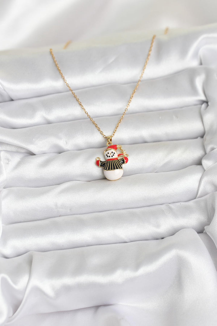 EBJ 316L Çelik Zincir Gold Renk Kardan Adam Figürlü Yılbaşı Temalı Kadın Kolye - Caldas da Rainha