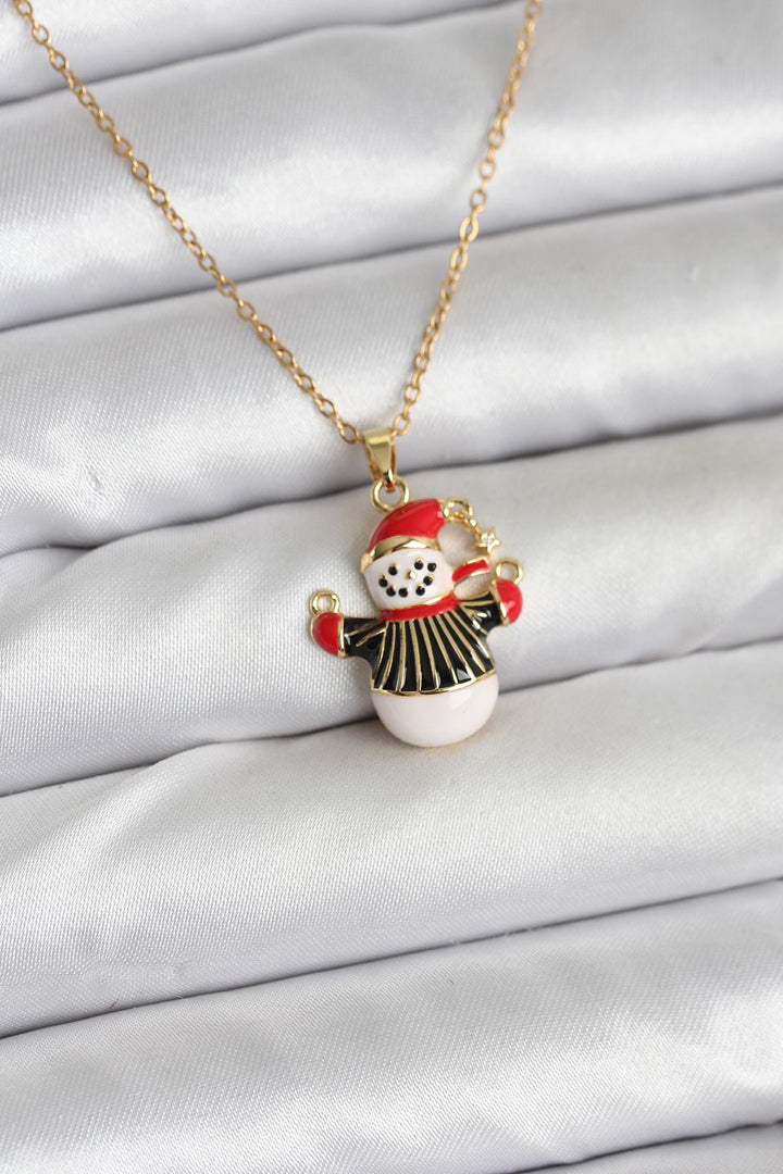 EBJ 316L Çelik Zincir Gold Renk Kardan Adam Figürlü Yılbaşı Temalı Kadın Kolye - Caldas da Rainha