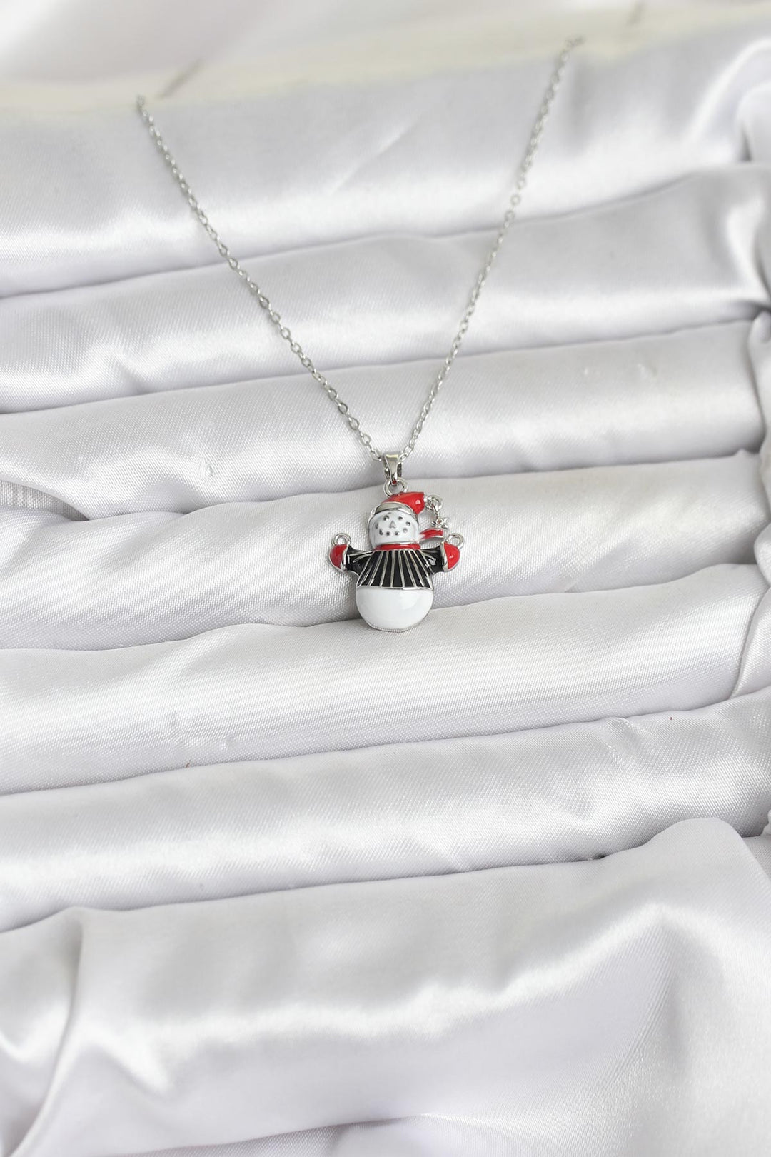 EBJ 316L Çelik Zincir Gümüş Renk Kardan Adam Figürlü Yılbaşı Temalı Kadın Kolye - Licata