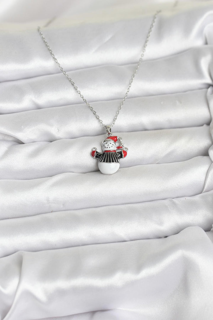 EBJ 316L Çelik Zincir Gümüş Renk Kardan Adam Figürlü Yılbaşı Temalı Kadın Kolye - Licata