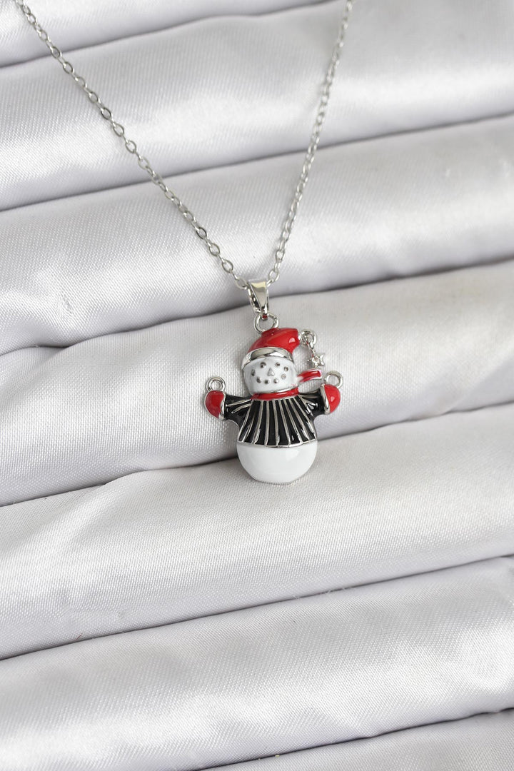 EBJ 316L Çelik Zincir Gümüş Renk Kardan Adam Figürlü Yılbaşı Temalı Kadın Kolye - Licata