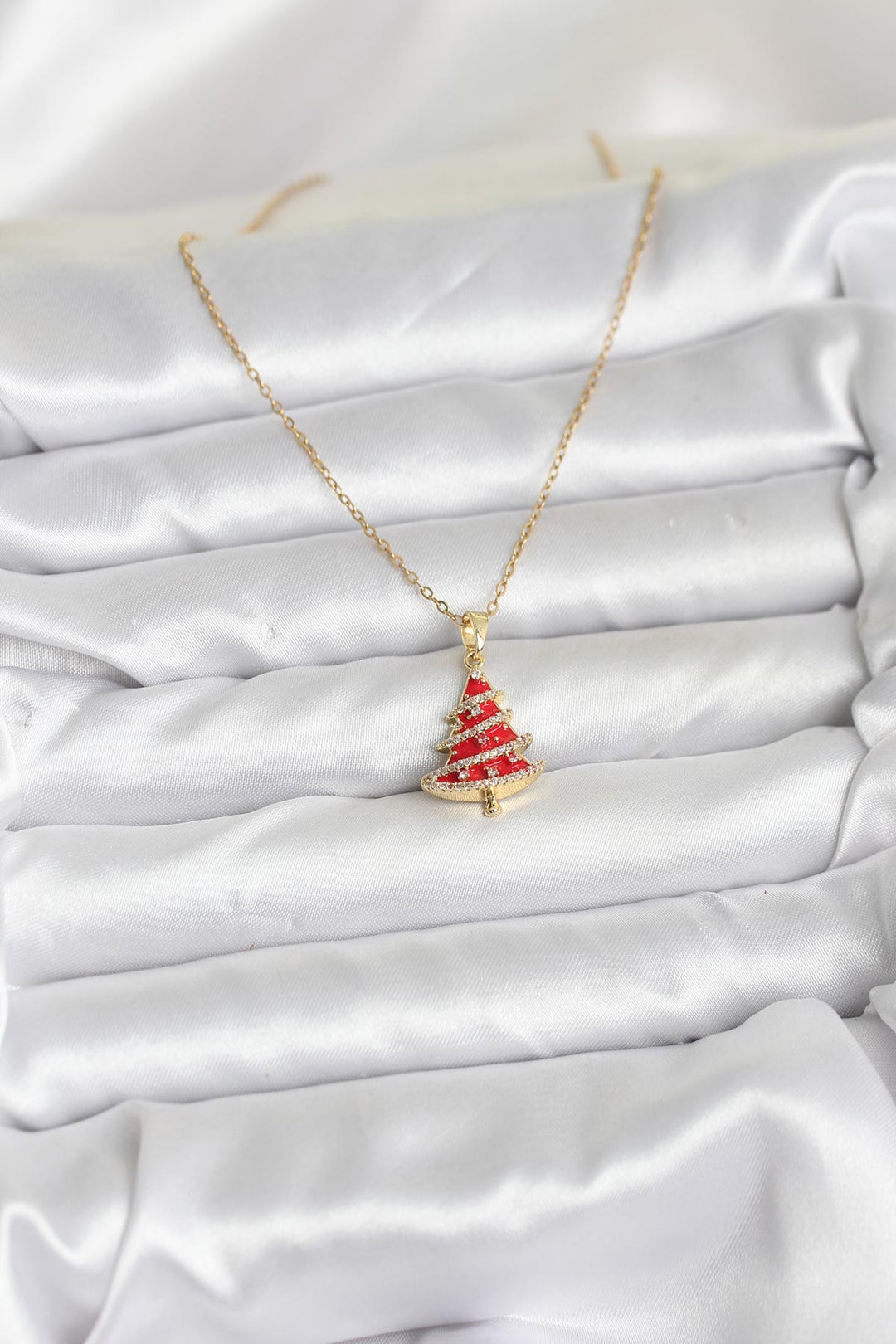 EBJ 316L Steel Chain Gold Color Red Pine Tree Model Christmas Themed Women's Necklace - Southport