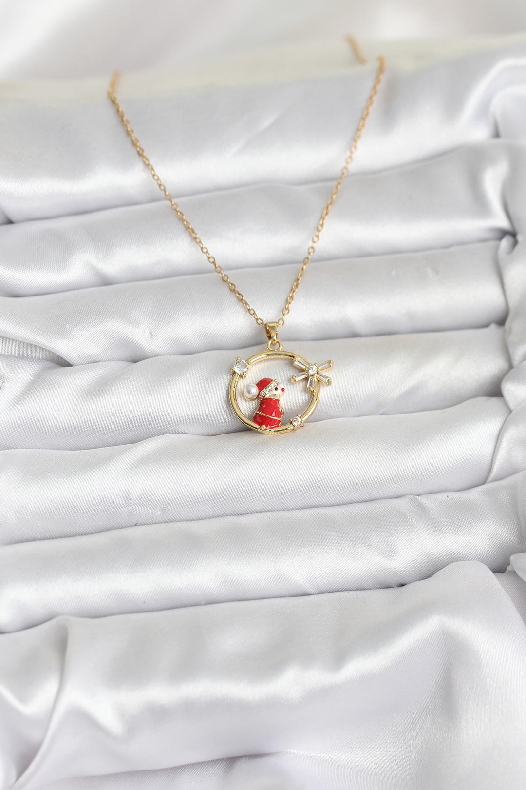 EBJ 316L Çelik Zincir Gold Zirkon Taşlı Yılbaşı Tema Kadın Kolye - Lodi