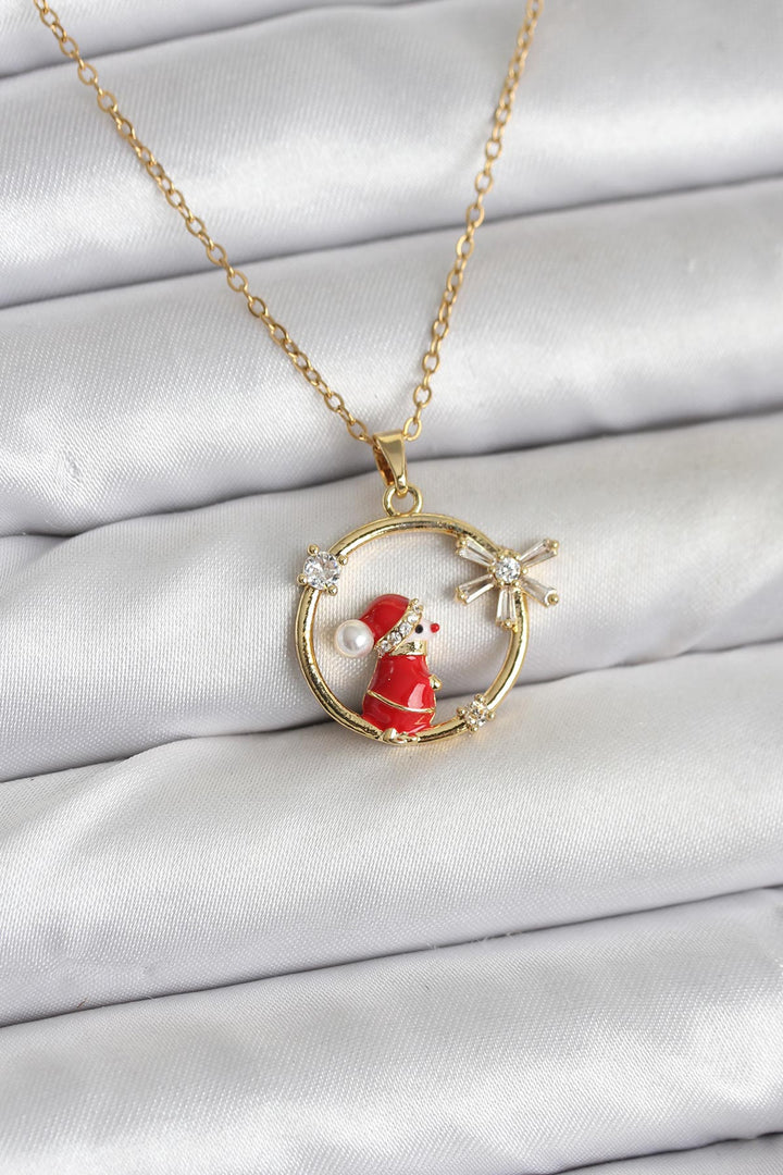 EBJ 316L Çelik Zincir Gold Zirkon Taşlı Yılbaşı Tema Kadın Kolye - Lodi