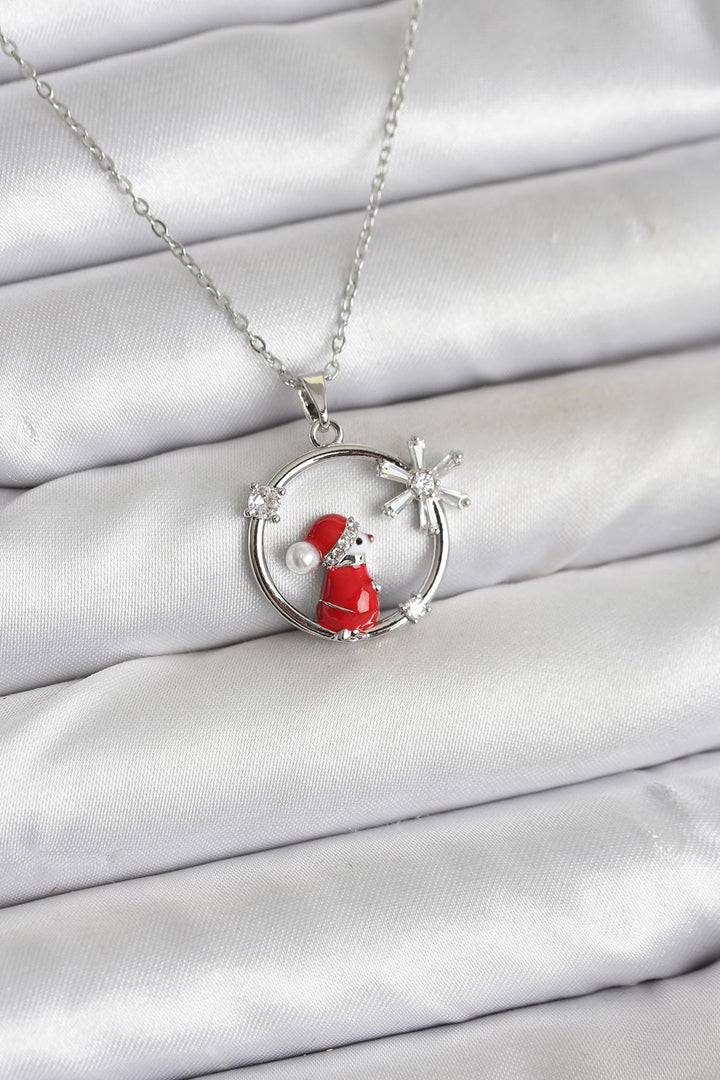 EBJ 316L Stainless Steel Chain Silver Zircon Stone New Year Theme Women's Necklace - Modugno