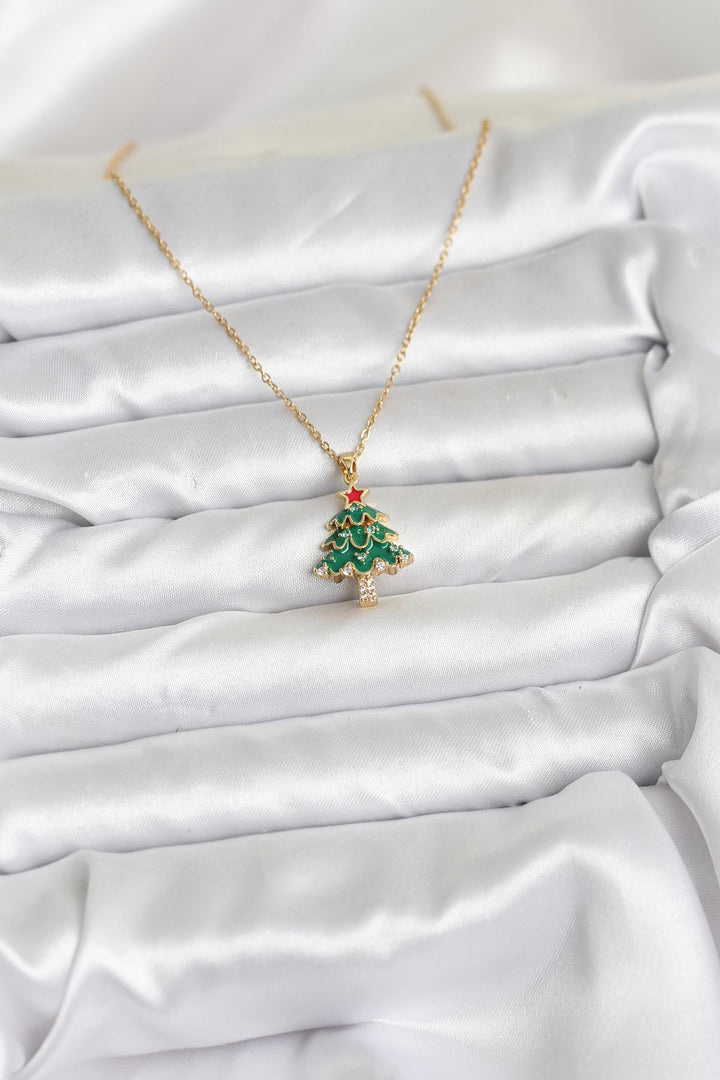 EBJ 316L Çelik Zincir Gold Renk Çam Ağacı Model Yılbaşı Temalı Kadın Kolye - South Shields