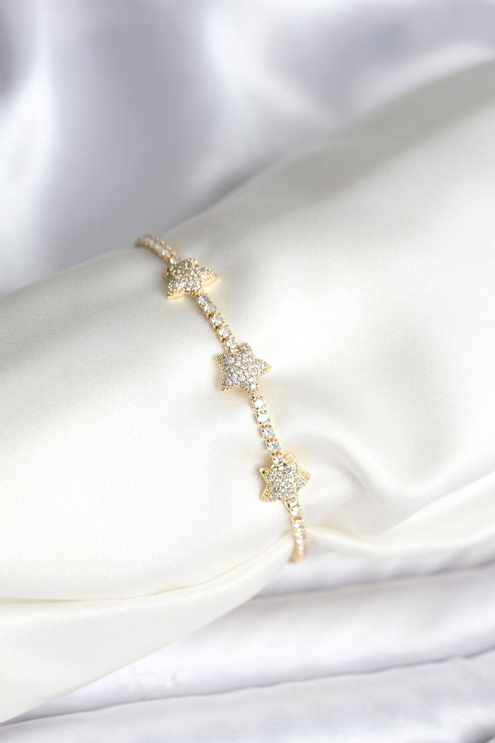 EBJ Yıldız Model Zirkon Taşlı Gold Renk Pirinç Su Yolu Kadın Bileklik - Morelia