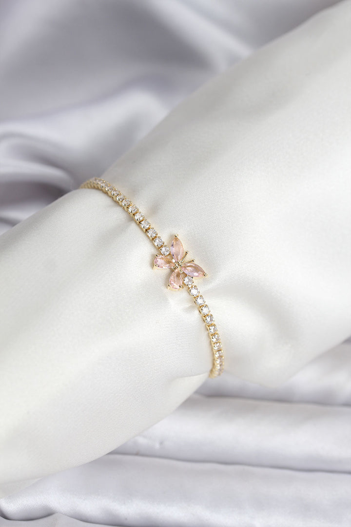EBJ Kelebek Model Zirkon Taşlı Gold Renk Pirinç Su Yolu Kadın Bileklik - Tonalá