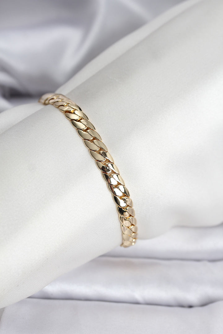 EBJ 14K Gold Color Plated Hammered Chain Model Women's Bracelet - Anderson