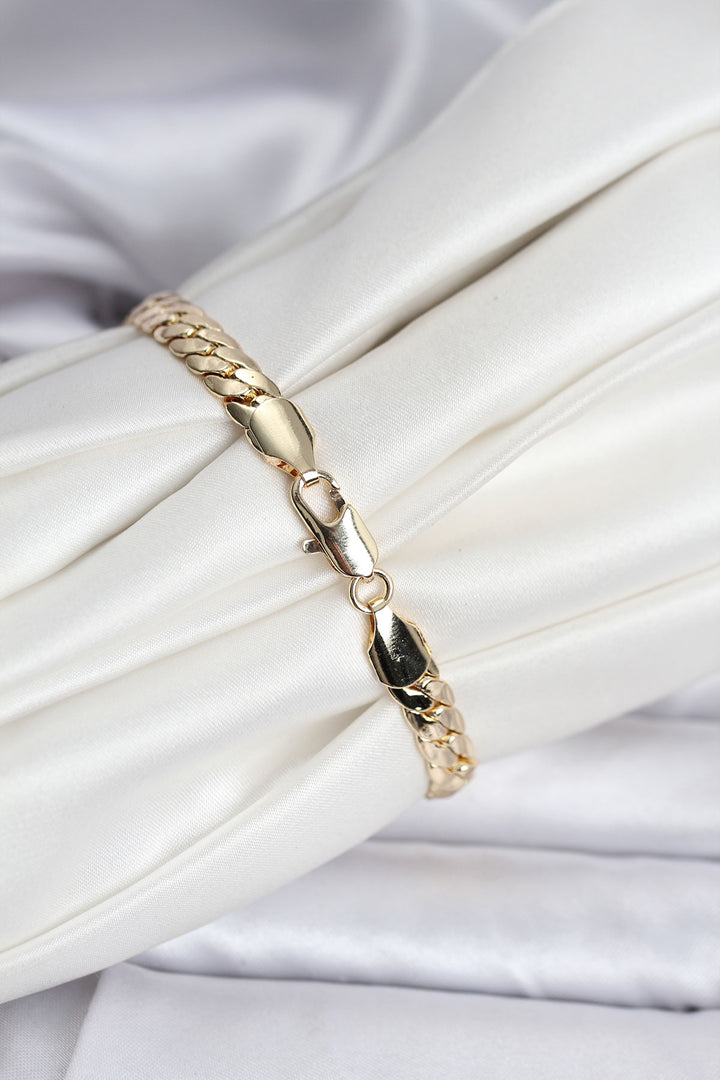 EBJ 14K Gold Color Plated Hammered Chain Model Women's Bracelet - Anderson