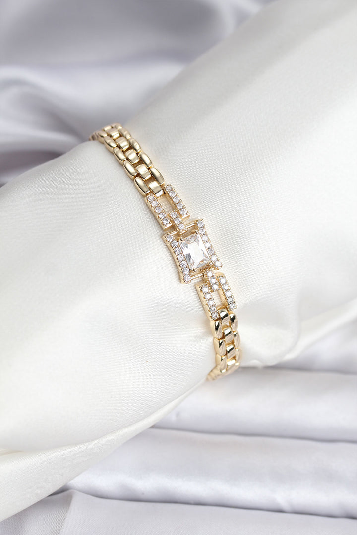 EBJ 14K Gold Renk Kaplama Zirkon Kare Taşlı CM Kadın Bileklik - Chino Hills