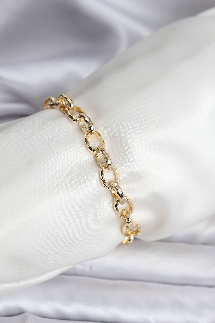 EBJ 14K Gold Renk Kaplama Lazerli Zincir Model CM Kadın Bileklik - Matehuala