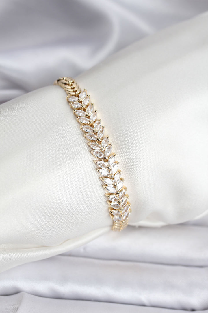 EBJ 14K Gold Renk Kaplama Başak Model Zirkon Taşlı CM Kadın Bileklik - Ocotlán
