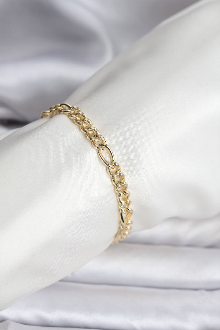 EBJ 14K Gold Renk Kaplama Lazerli Zincir Model CM Kadın Bileklik - Folsom