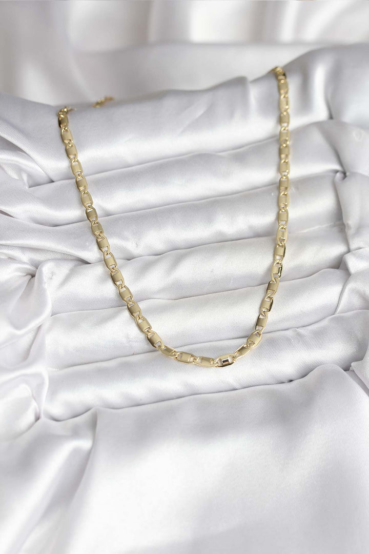 EBJ 14K Gold Renk Kaplama Plaka Ezme Model Zincirli CM Kadın Kolye - Hilliard