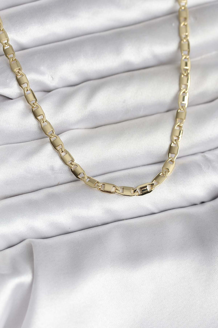 EBJ 14K Gold Renk Kaplama Plaka Ezme Model Zincirli CM Kadın Kolye - Hilliard