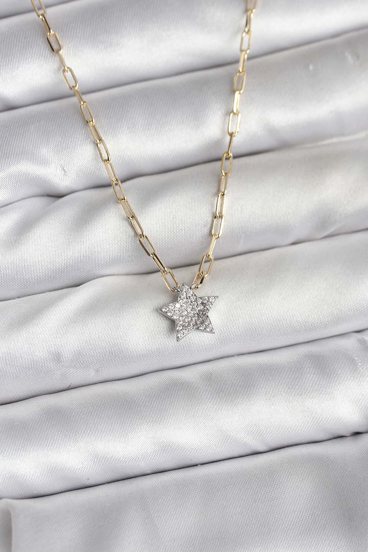 EBJ Pirinç Gold Renk Zincirli Zirkon Taşlı Minimal Yıldız Model Kadın Kolye - Georgina