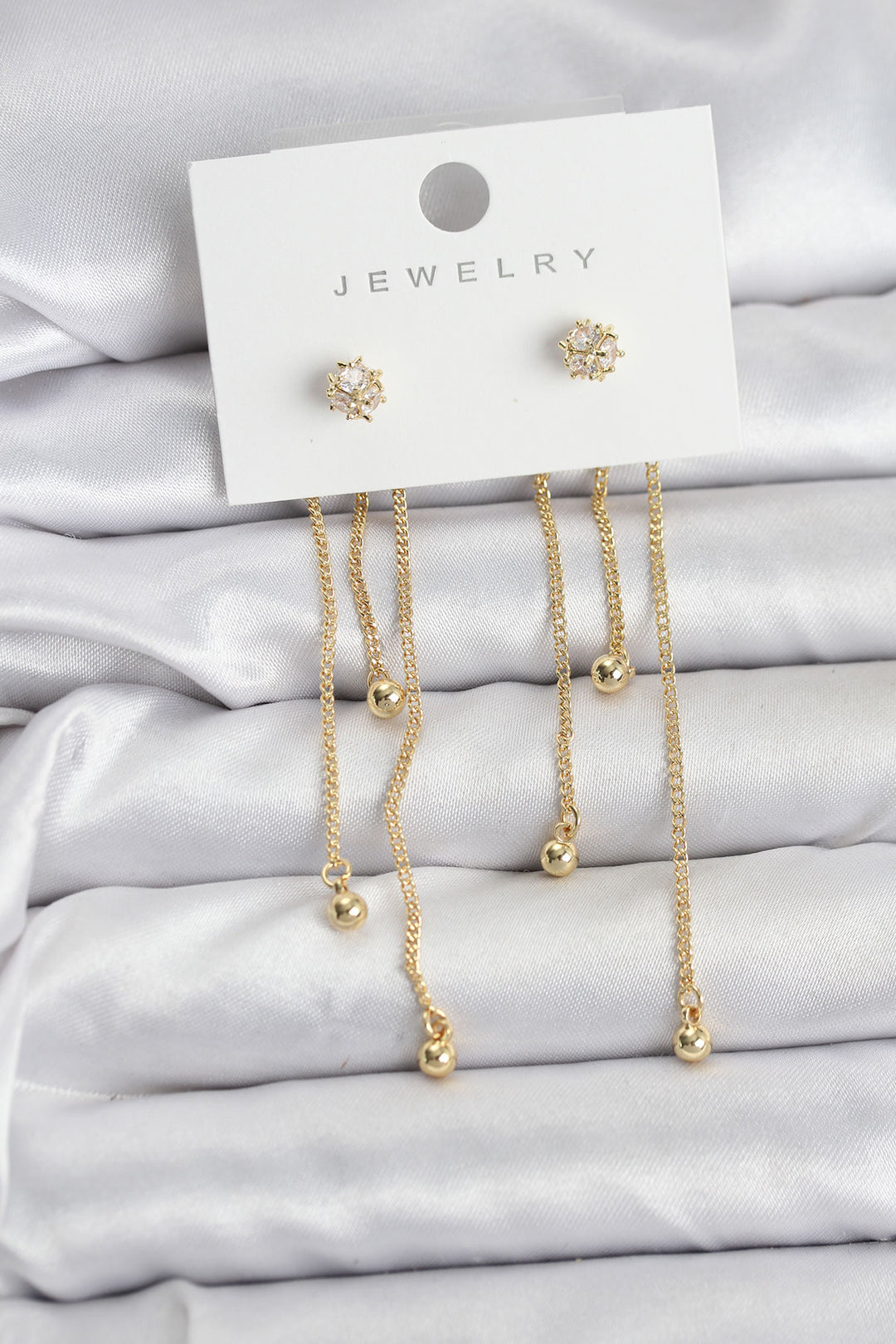 EBJ Topçuk Model Gold Renk Pirinç Sallantılı Kadın Küpe Seti - Greenwood