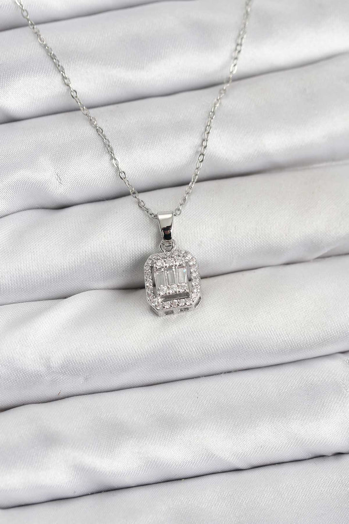 EBJ 316L Stainless Steel Chain Silver Color Baguette Model Women's Necklace - Barnstable