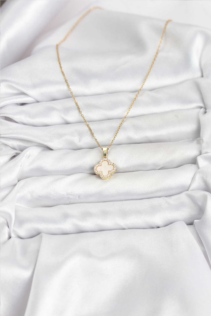 EBJ 316L Steel Chain Gold Color Mother of Pearl Clover Women's Necklace - Halifax