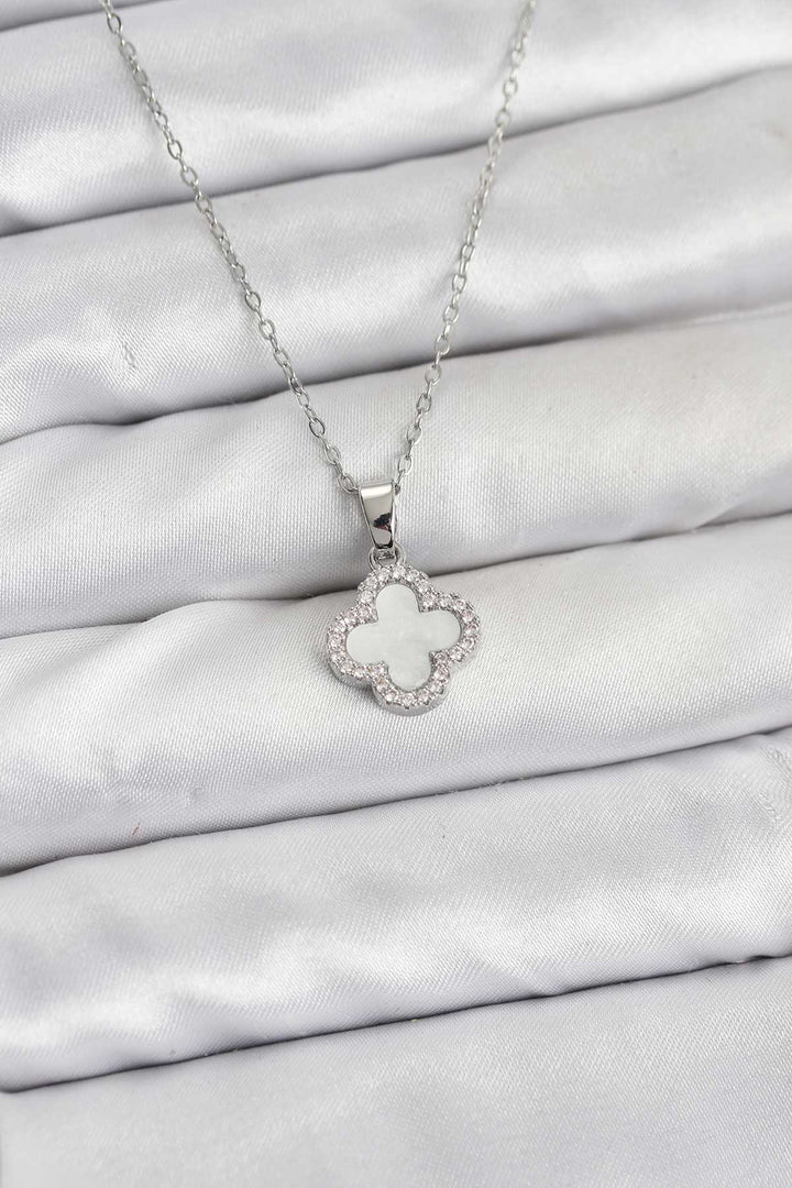 EBJ 316L Çelik Zincir Gümüş Renk Sedefli Yonca Kadın Kolye - Missoula