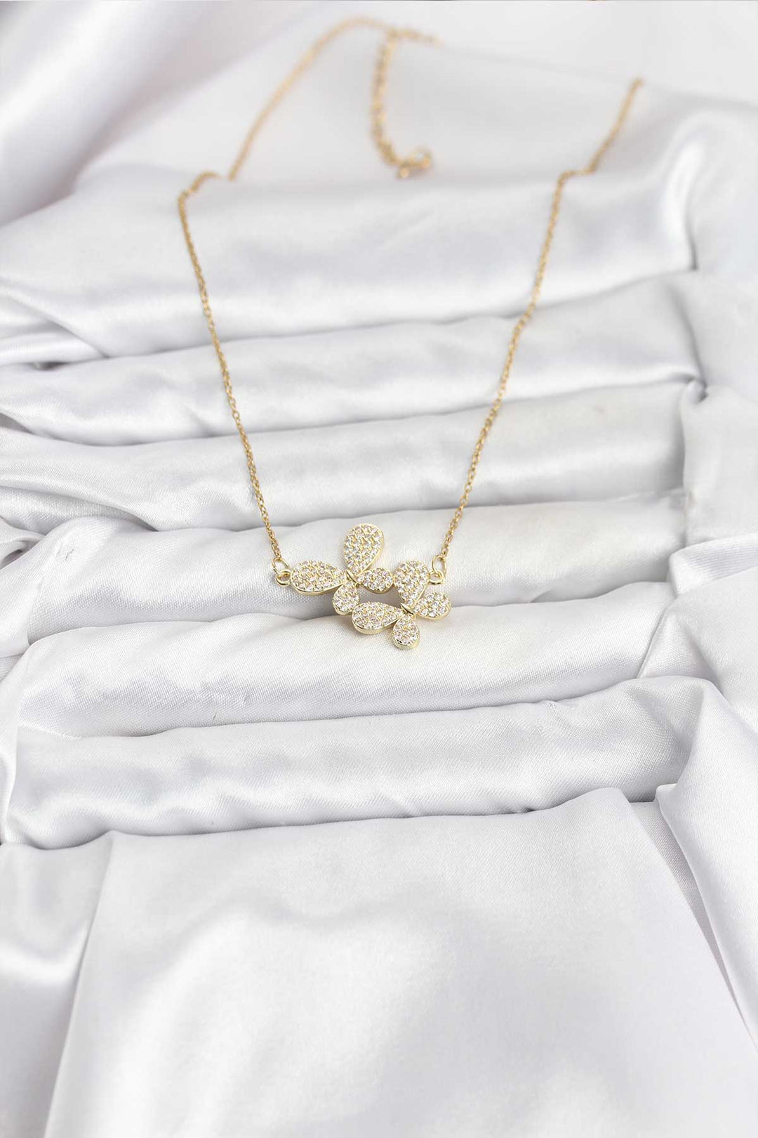 EBJ 316L Çelik Zincir Gold Renk Zirkon Taşlı Kelebek Model Kadın Kolye - Chicopee