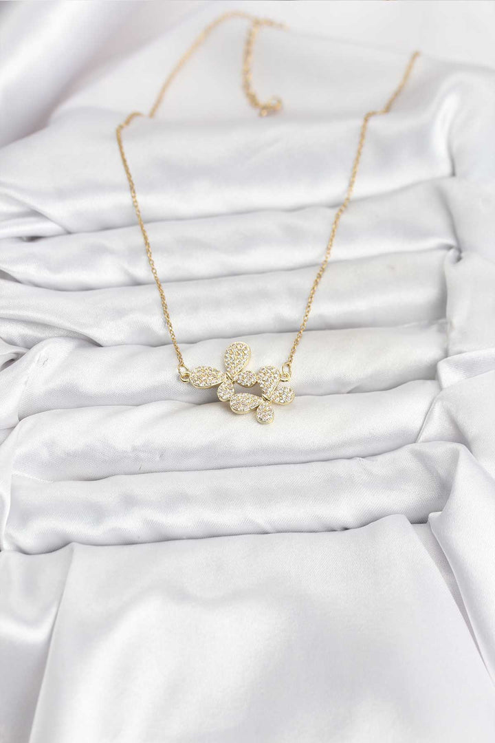 EBJ 316L Çelik Zincir Gold Renk Zirkon Taşlı Kelebek Model Kadın Kolye - Chicopee