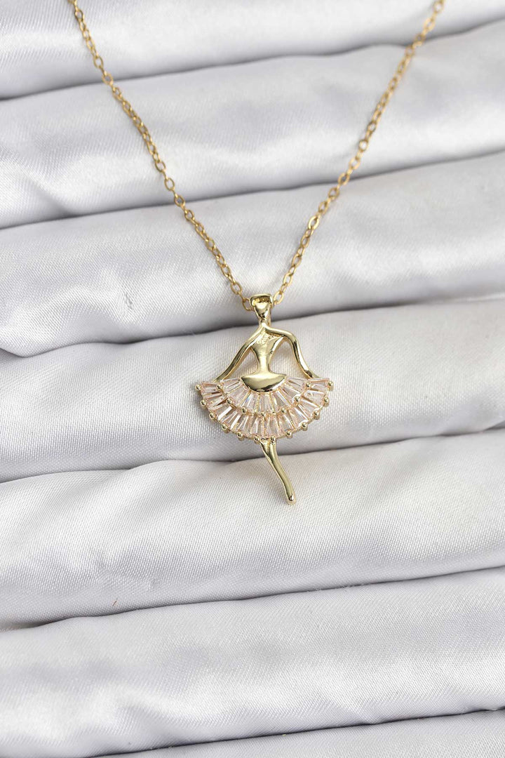 EBJ 316L Çelik Zincir Gold Renk Balerin Model Kadın Kolye - Ciudad de Atlixco