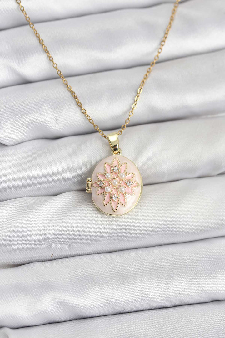 EBJ 316L Çelik Zincir Gold Renk Mineli Lotus Model Açılabilir Kadın Kolye - Enschede