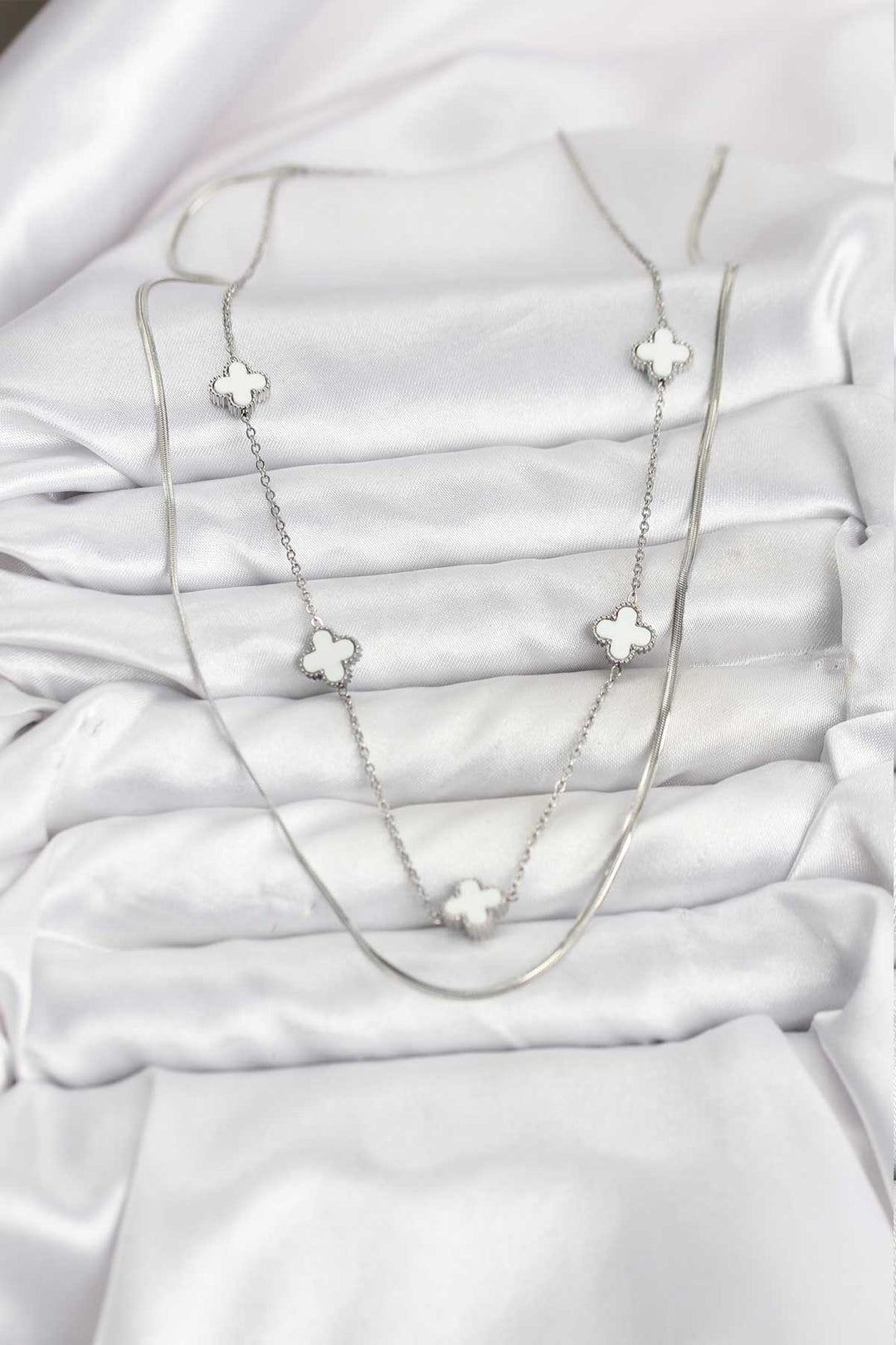 EBJ 316L Steel Chain Silver Color Italian Chain Clover Model Women's Necklace - Milton