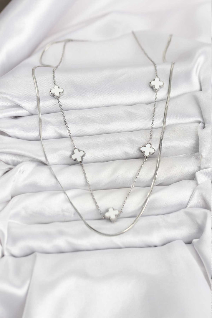 EBJ 316L Steel Chain Silver Color Italian Chain Clover Model Women's Necklace - Milton