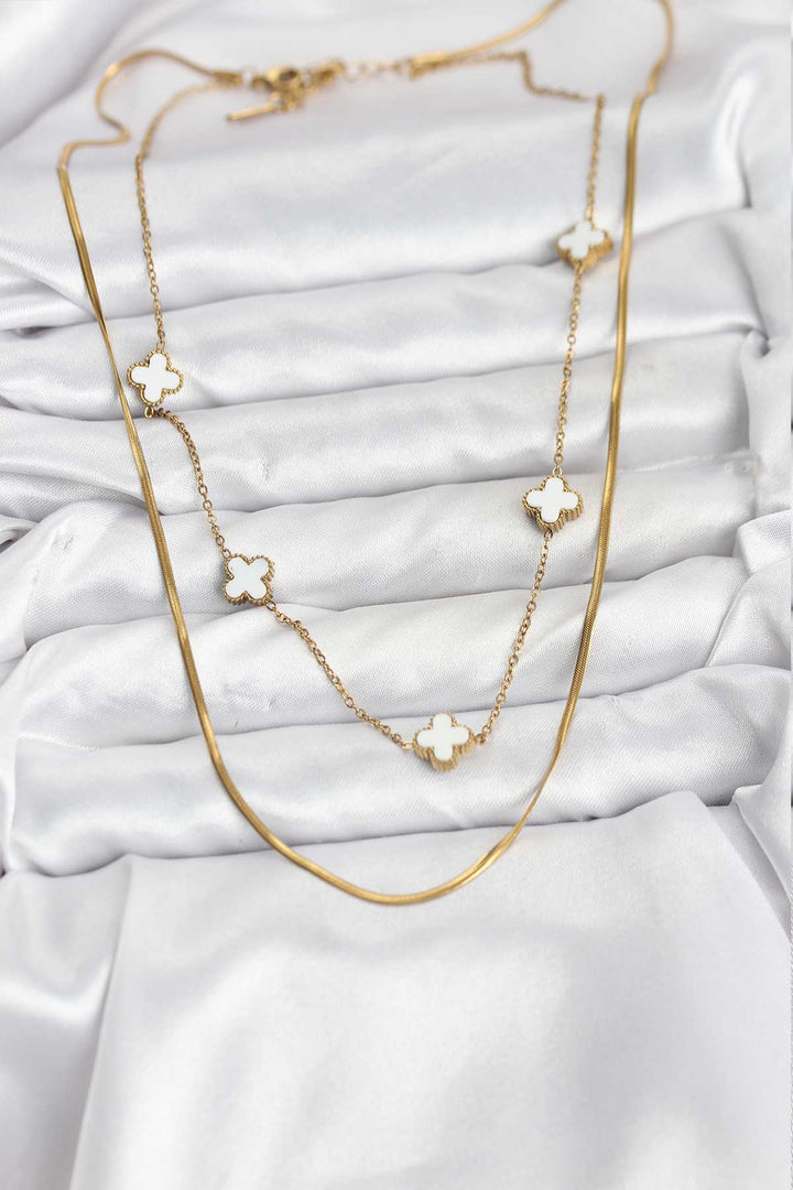 EBJ 316L Steel Chain Gold Color Italian Chain Clover Model Women's Necklace - Halle-Neustadt