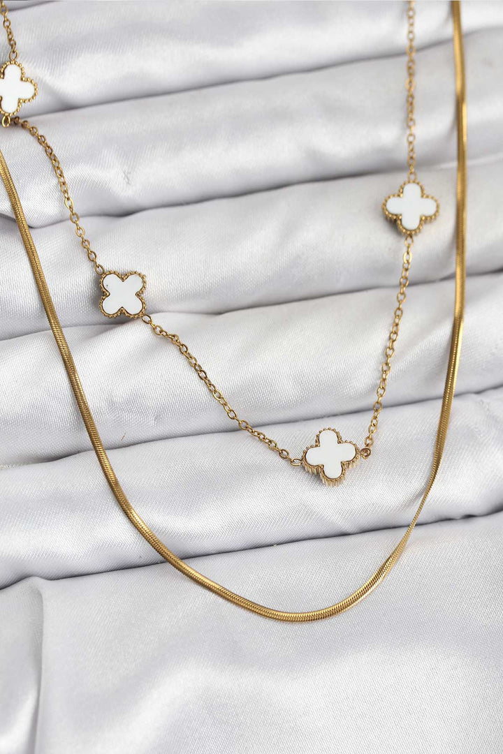 EBJ 316L Steel Chain Gold Color Italian Chain Clover Model Women's Necklace - Halle-Neustadt