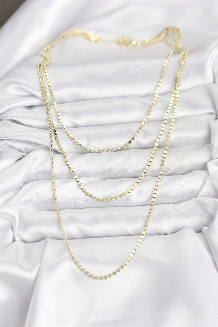 EBJ 316L Çelik Zincir Gold Renk Ezme Zincir Model 3'lü Kadın Kolye - Neubrandenburg