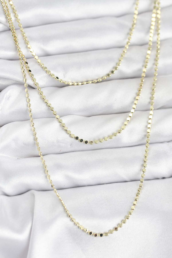 EBJ 316L Çelik Zincir Gold Renk Ezme Zincir Model 3'lü Kadın Kolye - Neubrandenburg