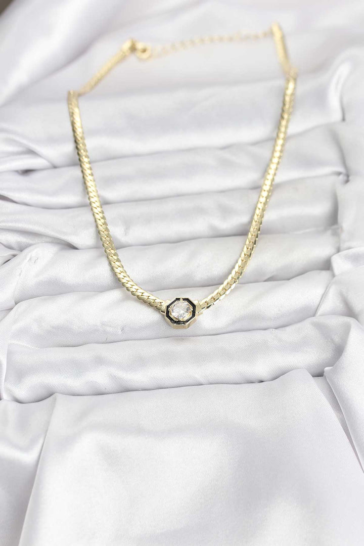EBJ Gold Color Brass Necklace with Zircon Stone for Women - Oak Lawn