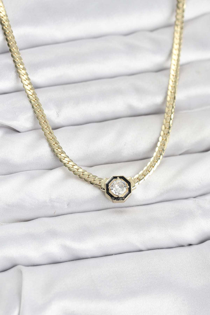EBJ Gold Color Brass Necklace with Zircon Stone for Women - Oak Lawn