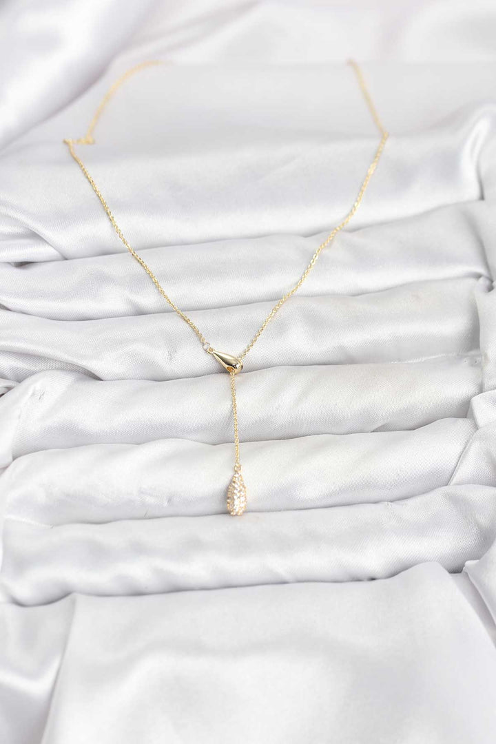 EBJ Pirinç Gold Renk Asansörlü Damla Model Kadın Kolye - Fountain Valley