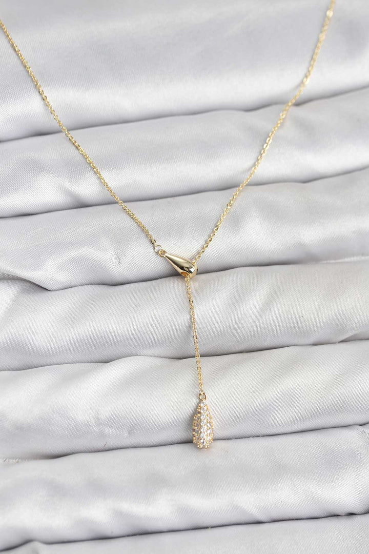 EBJ Pirinç Gold Renk Asansörlü Damla Model Kadın Kolye - Fountain Valley