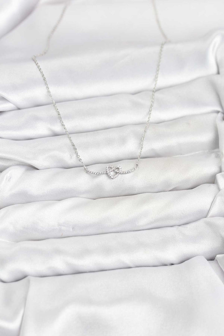 EBJ Pirinç Gümüş Renk Düğüm Kalp Model Kadın Kolye - Nijkerk