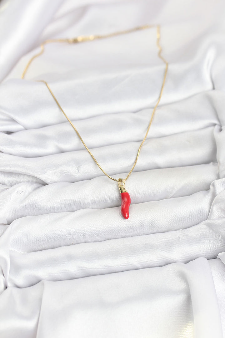 EBJ 316L Çelik Gold Renk Kapya Kırmızı Biber Model Kadın Kolye - Bristol