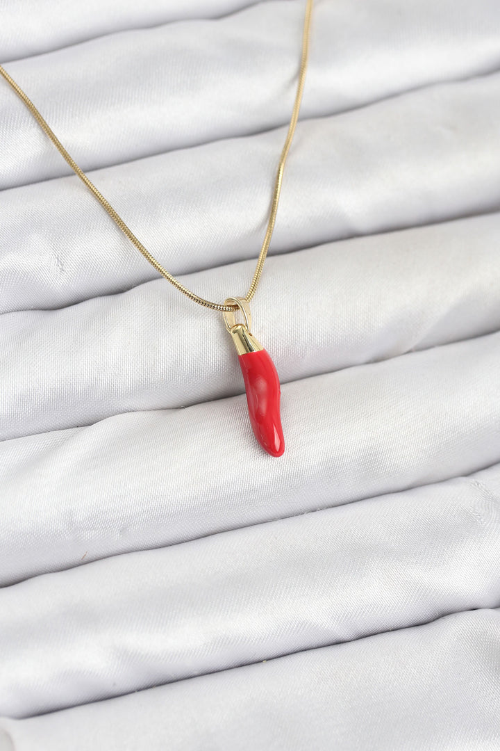 EBJ 316L Çelik Gold Renk Kapya Kırmızı Biber Model Kadın Kolye - Bristol