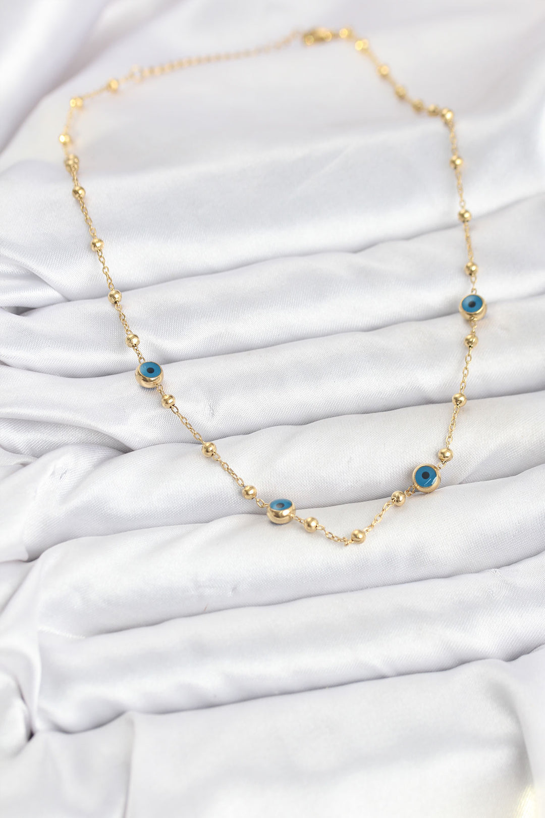 EBJ 316L Çelik Gold Renk Nazarlı ve Topçuklu Model Kadın Kolye - Green Bay