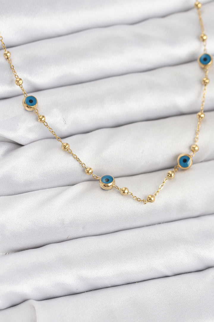 EBJ 316L Çelik Gold Renk Nazarlı ve Topçuklu Model Kadın Kolye - Green Bay