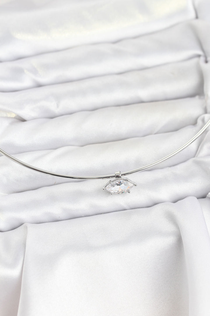 EBJ Pirinç Gümüş Renk Choker Model Zirkon Taşlı Kadın Kolye - Taunton