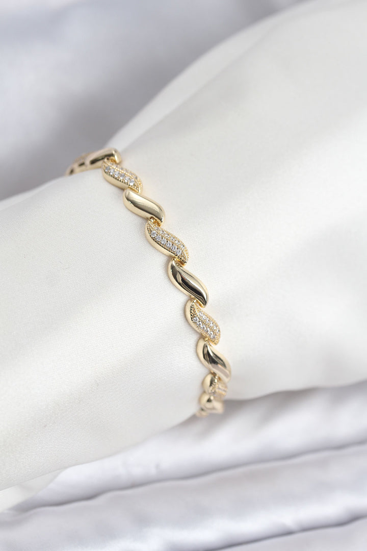 EBJ Gold Renk Sıralı Damla Model Zirkon Taşlı Pirinç Kadın Bileklik - Palma