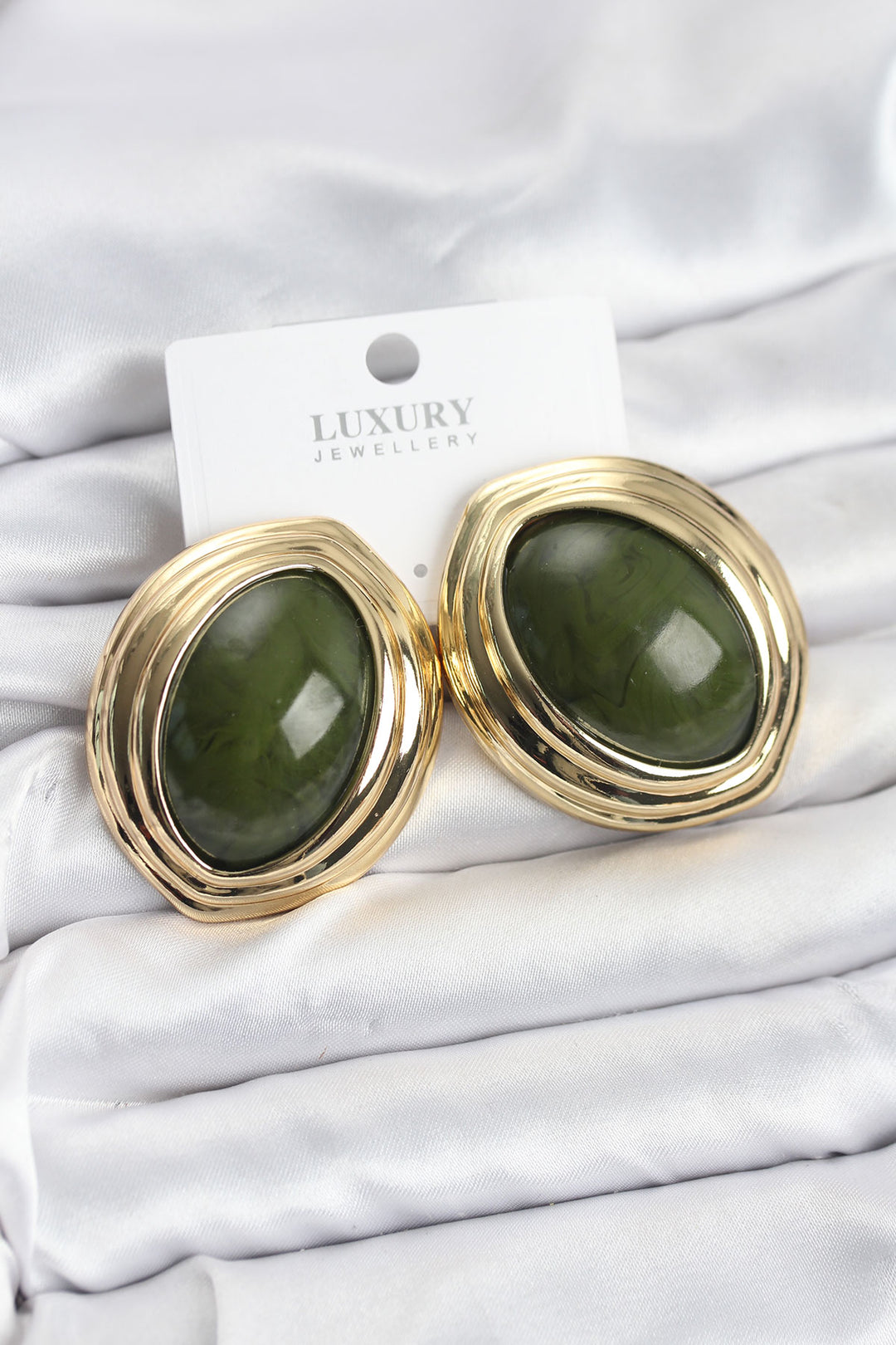EBJ Rice Green Almond Model Vintage Gold Women's Earrings - Staten Island